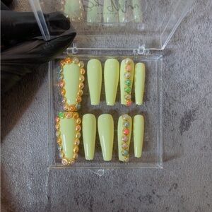 Yellow Bejeweled Press-On Nails
